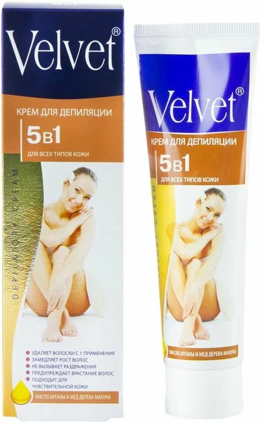 ВЕЛЬВЕТ КРЕМ ДЕПИЛЯТОР 5В1 МАСЛО АРГАНА МЁД МАНУКА 100МЛ