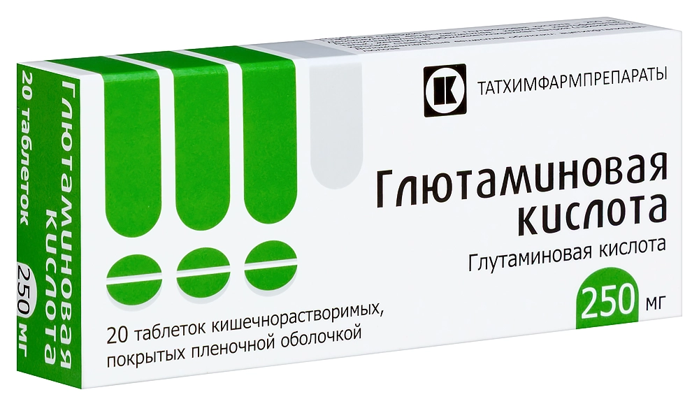 ГЛЮТАМИНОВАЯ КИСЛОТА ТАБ П/О 250МГ №20/ТАТХИМФАРМ/