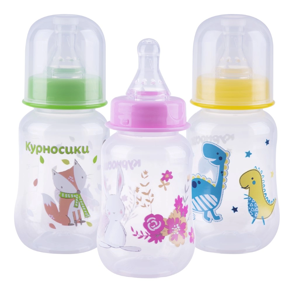 КУРНОСИКИ БУТЫЛОЧКА П/П ПРИТАЛЕННАЯ С 2-МЯ СИЛИКОН СОСКАМИ 0МЕС+ 125МЛ /11122