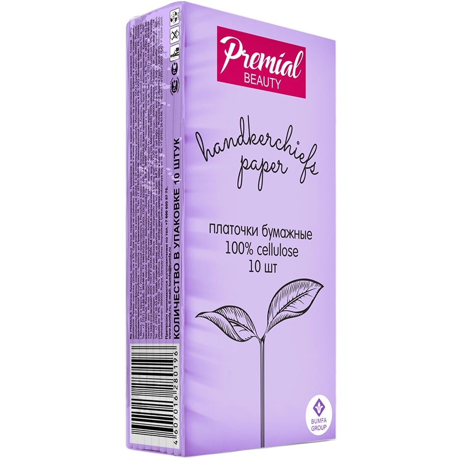 ПРЕМИАЛ ПЛАТОЧКИ БУМАЖНЫЕ 3-Х СЛОЙНЫЕ Н/АРОМ БЕЛЫЕ №10