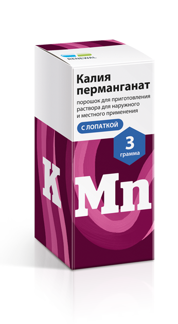 КАЛИЯ ПЕРМАНГАНАТ ПОР Д/ Р-РА МЕСТНО НАРУЖНО С ЛОПАТКОЙ ФЛ 3Г/ОБНОВЛЕНИЕ/