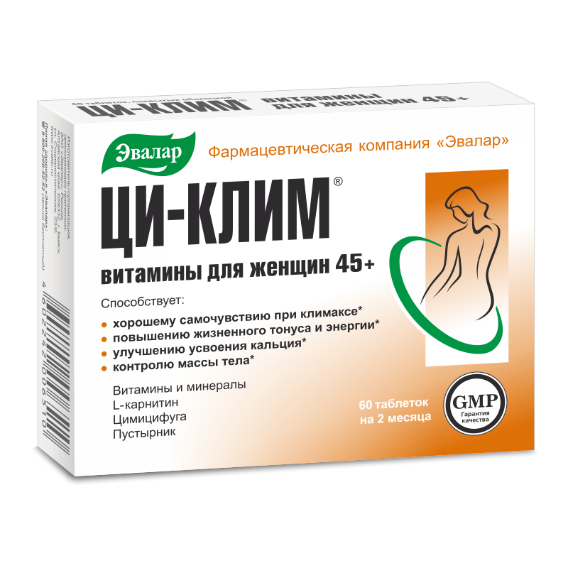 ЦИ-КЛИМ ВИТАМИНЫ Д/ЖЕНЩИН 45+ ТАБ МАССОЙ 0,56Г №60/ЭВАЛАР/