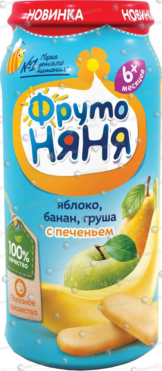 ФРУТОНЯНЯ ПЮРЕ ЯБЛОКО БАНАН ГРУША С ПЕЧЕНЬЕМ 6МЕС+250Г