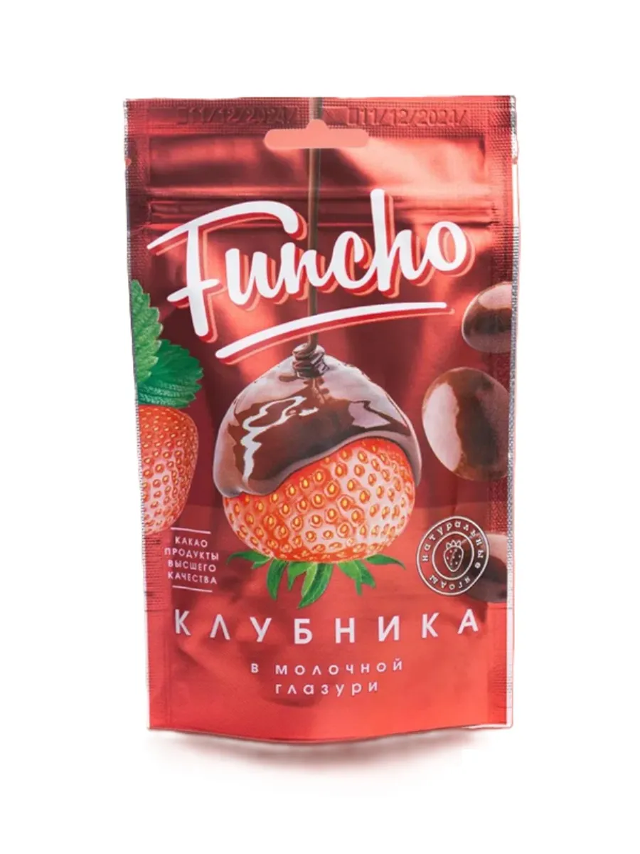 FUNCHO ДРАЖЕ КЛУБНИКА В МОЛОЧНОЙ КОНДИТЕРСКОЙ ГЛАЗУРИ ДОЙ-ПАК 100Г