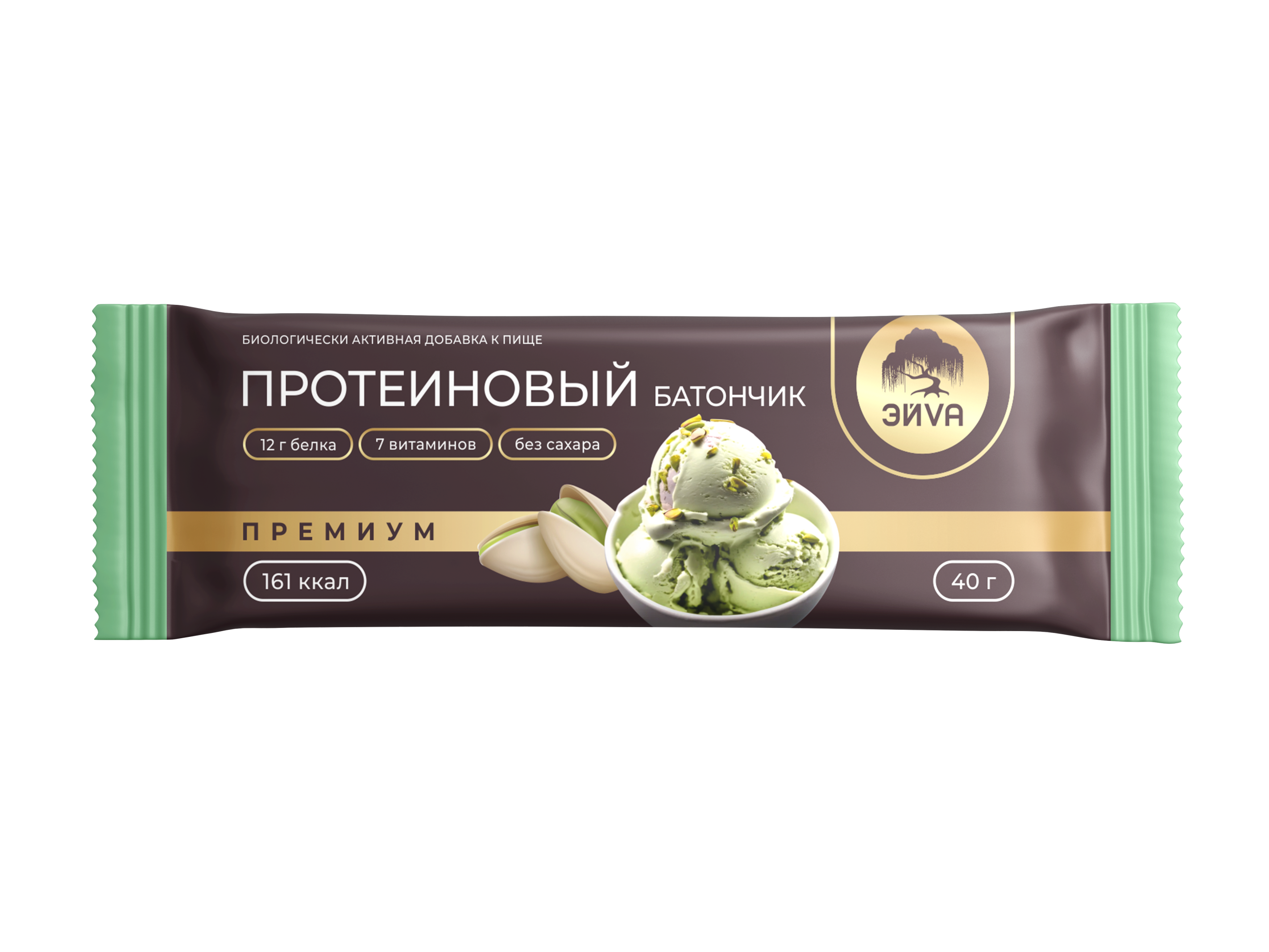 БАТОНЧИК ПРОТЕИНОВЫЙ ФИСТАШКОВОЕ МОРОЖЕНОЕ В ШОКОЛАДНОЙ ГЛАЗУРИ 40Г/ЭЙVА/ЭЙВА/