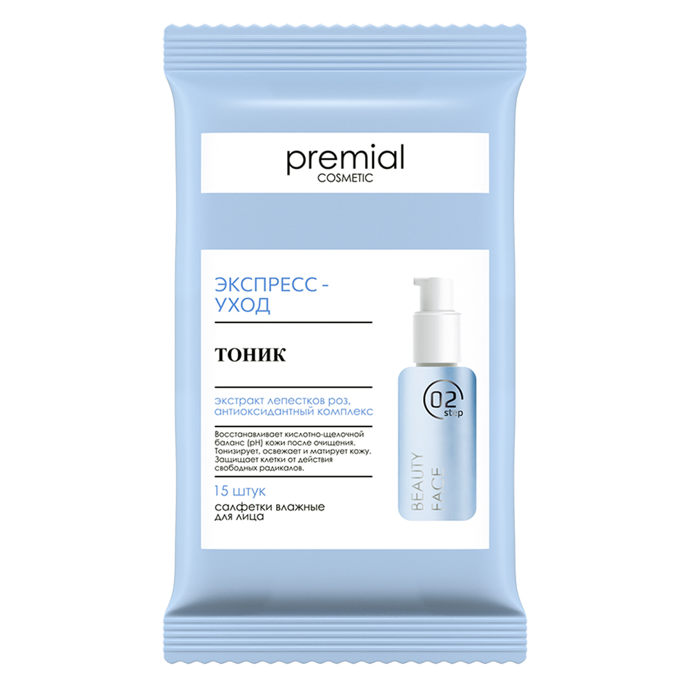 ПРЕМИАЛ САЛФЕТКИ ВЛАЖНЫЕ КОСМЕТИЧЕСКИЕ С ТОНИКОМ №15