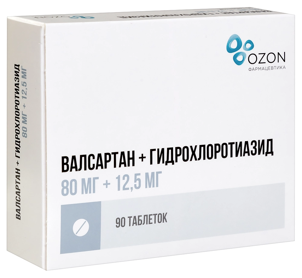 ВАЛСАРТАН+ГИДРОХЛОРТИАЗИД ТАБ П/О 80МГ+12,5МГ №90/ОЗОН ФАРМ/