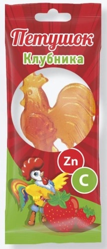 ПЕТУШОК КАРАМЕЛЬ ЛЕДЕНЦОВАЯ С ЦИНКОМ И ВИТ. С КЛУБНИКА 17Г