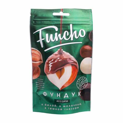 FUNCHO ДРАЖЕ ФУНДУК АССОРТИ В БЕЛОЙ МОЛОЧНОЙ И ТЕМНОЙ КОНДИТЕРСКОЙ ГЛАЗУРИ ДОЙ-ПАК 100Г