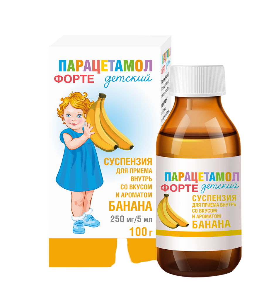 ПАРАЦЕТАМОЛ ФОРТЕКИДС СУСП Д/ПРИЕМА ВНУТРЬ 250МГ/5МЛ БАНАН 100Г 80МЛ