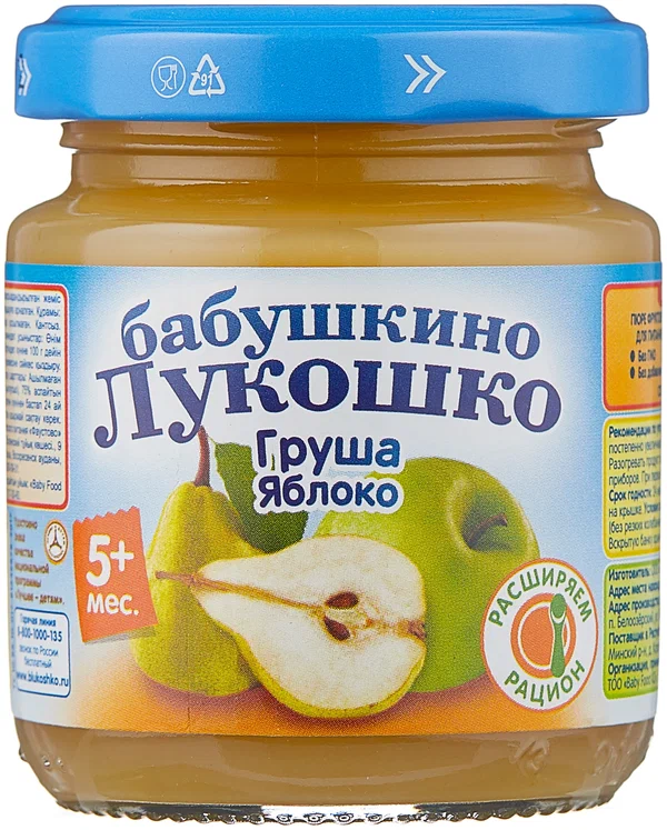 БАБУШКИНО ЛУКОШКО ПЮРЕ ГРУША-ЯБЛОКО 5МЕС+100Г