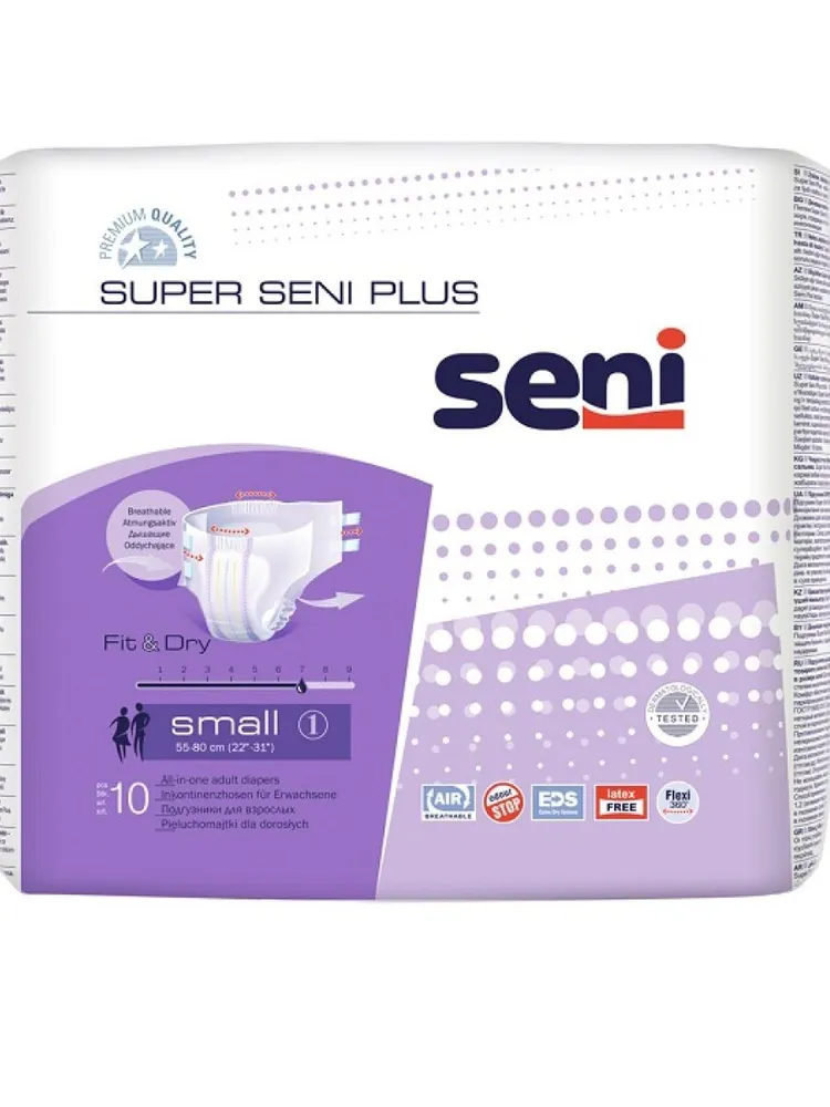 СЕНИ ПОДГУЗНИКИ ДЛЯ ВЗР СУПЕР ПЛЮС ЭЙР S №10 55-80СМ Д