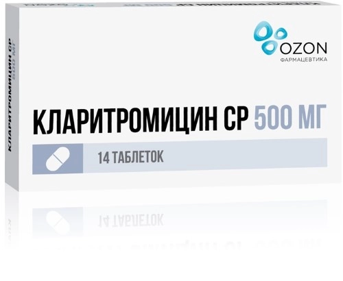 КЛАРИТРОМИЦИН СР ТАБ ПРОЛОНГ П/О 500МГ №14/ОЗОН/