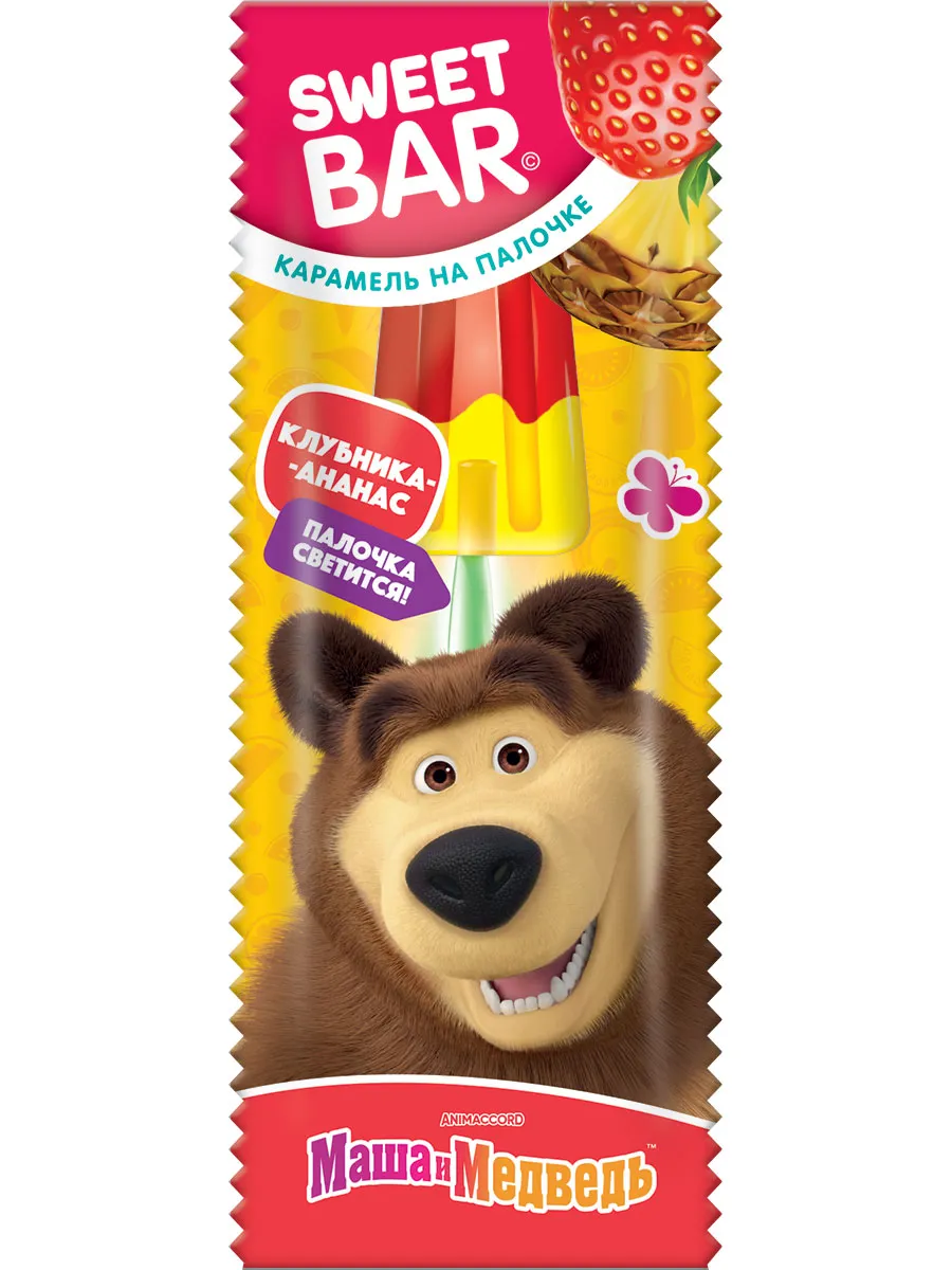 МАША И МЕДВЕДЬ SWEET BAR КАРАМЕЛЬ НА СВЕТЯЩЕЙСЯ ПАЛОЧКЕ В ФОРМЕ МОРОЖЕНОГО 10Г УТ73463/КОНФИТРЕЙД/