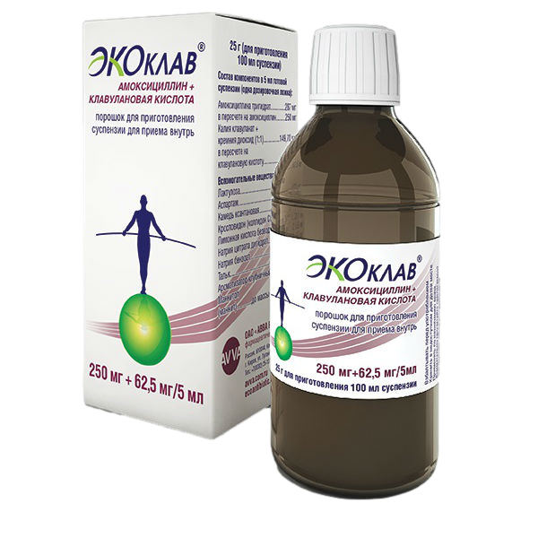 ЭКОКЛАВ ПОР Д/СУСП 250МГ+62,5МГ/5МЛ ФЛ 25Г/АВВА РУС/
