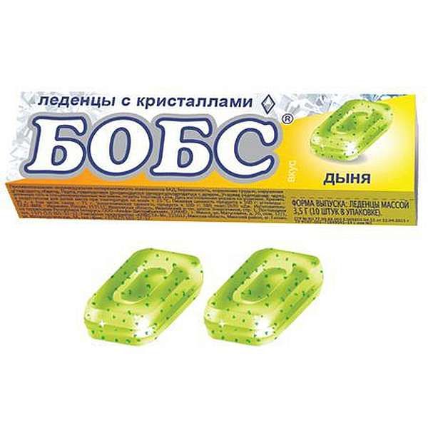 БОБС КАРАМЕЛЬ ЛЕДЕНЦОВАЯ СО ВКУСОМ ДЫНИ С МЯТНЫМИ КРИСТАЛЛАМИ 3,5Г №10