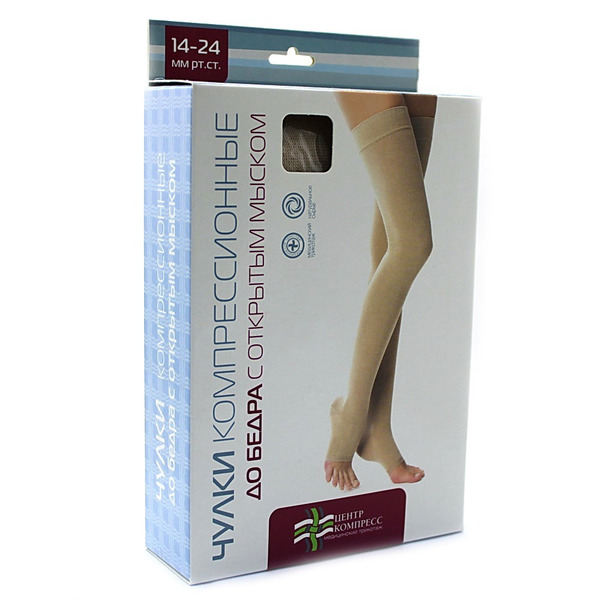 ЧУЛКИ КОМПР ДО БЕДРА С ОТКРЫТЫМ МЫСОМ/1 КЛАСС/РАЗМЕР 4/КРЕМОВЫЙ