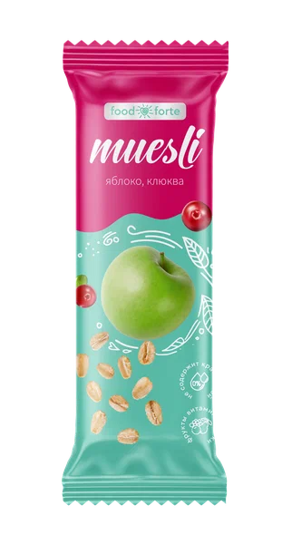 БАТОНЧИК МЮСЛИ FOODFORTE ЯБЛОКО КЛЮКВА 50Г