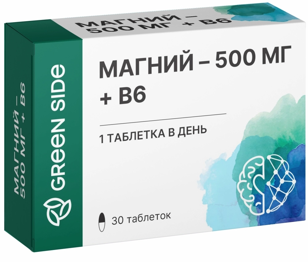 ГРИН САЙД МАГНИЙ 500МГ+В6 ТАБ МАССОЙ 1500МГ №30