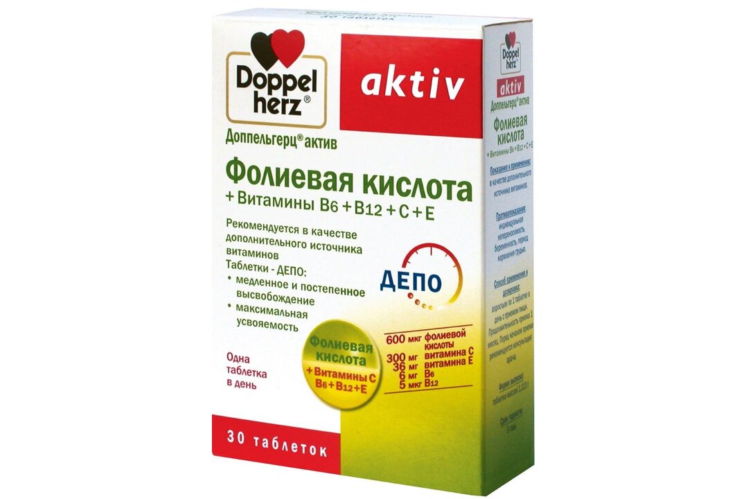 ДОППЕЛЬГЕРЦ АКТИВ ФОЛИЕВАЯ КИСЛОТА+В6+В12+C+Е ТАБ №30