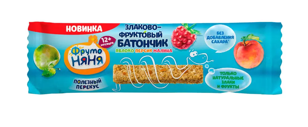 ФРУТОНЯНЯ БАТОНЧИК ЗЛАКОВО-ФРУКТОВЫЙ ЯБЛОКО ПЕРСИК МАЛИНА 25Г