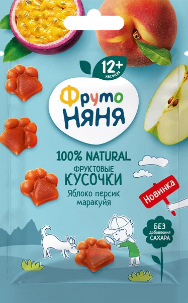 ФРУТОНЯНЯ ФРУКТОВЫЕ КУСОЧКИ ЯБЛОКО ПЕРСИК МАРАКУЙЯ 12М+ 15Г