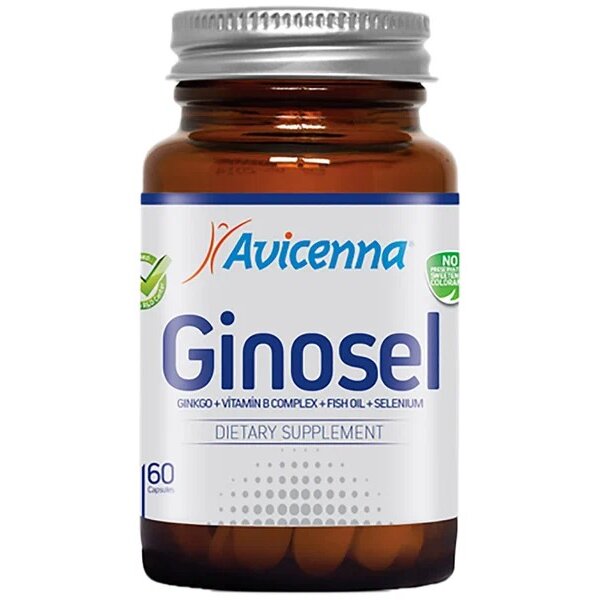 АВИЦЕННА ГИНОСЕЛ /ГИНКГО БИЛОБА СЕЛЕН ОМЕГА-3 КОМПЛЕКС ВИТ В/ КАПС МАССОЙ 1348МГ №60