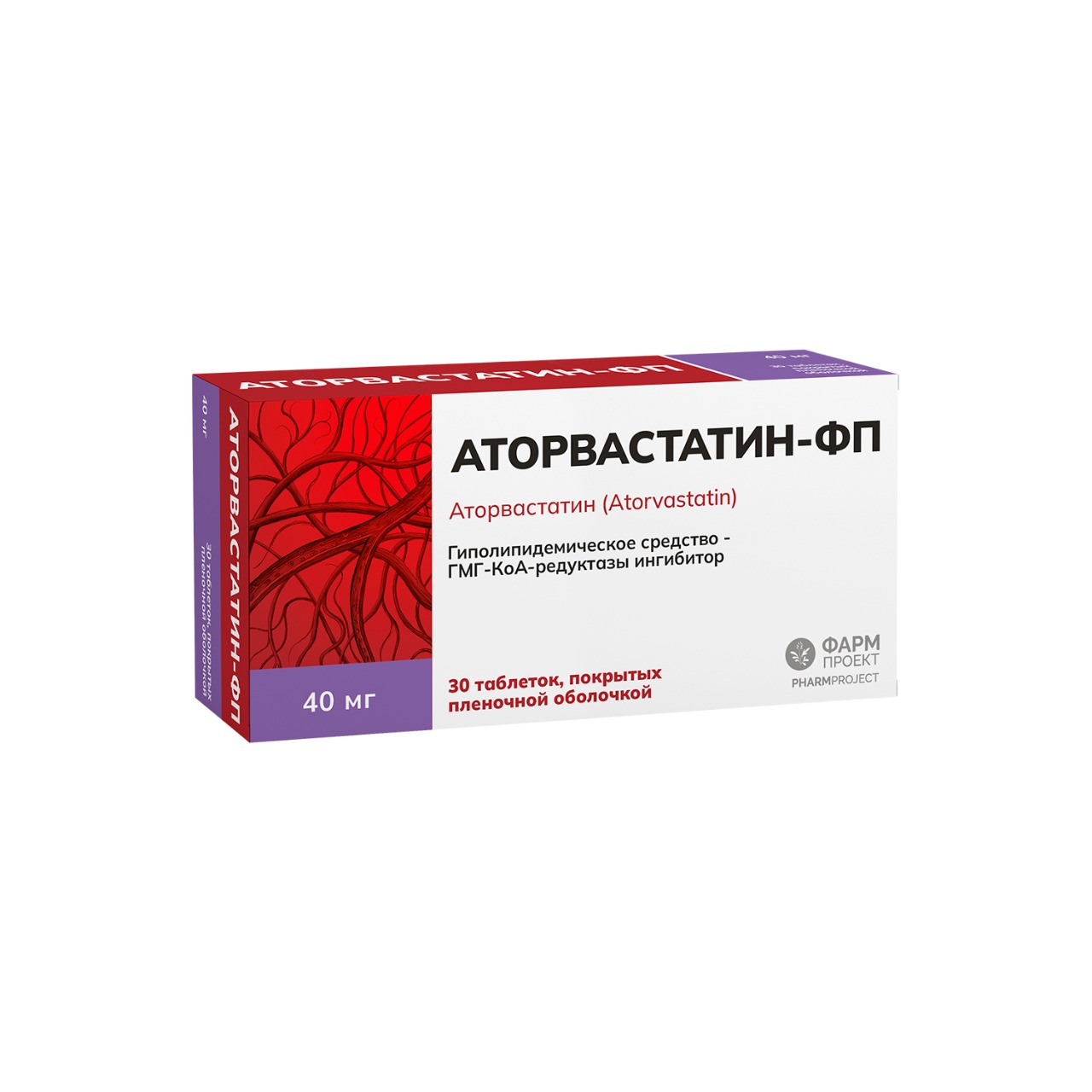 АТОРВАСТАТИН ТАБ П/П/О 40МГ №30/ФАРМПРОЕКТ/БИОХИМИК/