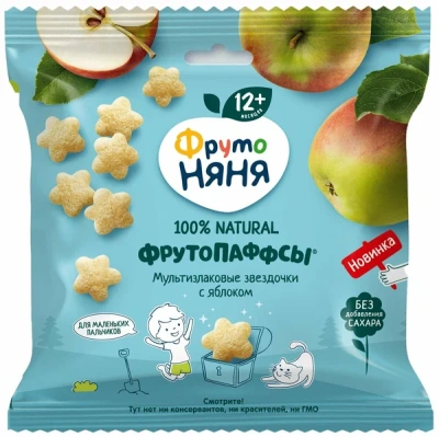 ФРУТОНЯНЯ ФРУТОПАФФСЫ МУЛЬТИЗЛАКОВЫЕ С ЯБЛОКОМ 12МЕС+21Г фото в интернет-аптеке Склад Лекарств