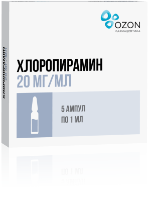 ХЛОРОПИРАМИН Р-Р В/М В/В 20МГ/МЛ (2%) АМП 1МЛ №5/ОЗОН/ фото в интернет-аптеке Склад Лекарств