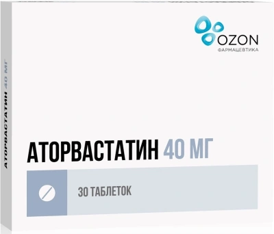 АТОРВАСТАТИН ТАБ П/П/О 40МГ №30/ОЗОН ФАРМ/Э фото в интернет-аптеке Склад Лекарств