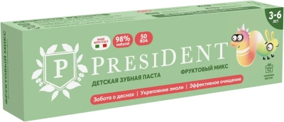 ПРЕЗИДЕНТ З/ПАСТА ДЕТСКАЯ 3-6 ФРУКТОВЫЙ МИКС (50 RDA) 43Г фото в интернет-аптеке Склад Лекарств