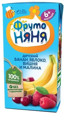 ФРУТОНЯНЯ НЕКТАР БАНАН ЯБЛОКО ВИШНЯ МАЛИНА 6МЕС+200МЛ фото в интернет-аптеке Склад Лекарств