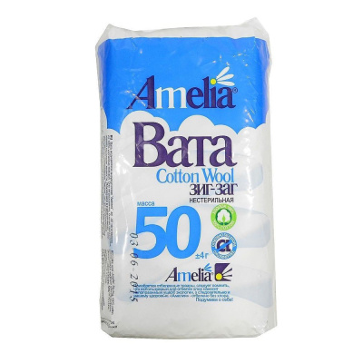 ВАТА МЕД Н/СТ АМЕЛИЯ ХИРУРГИЧЕСКАЯ ЗИГ-ЗАГ 50Г/АМЕЛИЯ/ фото в интернет-аптеке Склад Лекарств
