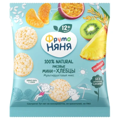 ФРУТОНЯНЯ МИНИ-ХЛЕБЦЫ РИСОВЫЕ С ЯБЛОКОМ И МУЛЬТИФРУКТОВЫМ СОКОМ МУЛЬТИФРУКТОВЫЙ МИКС 30Г фото в интернет-аптеке Склад Лекарств
