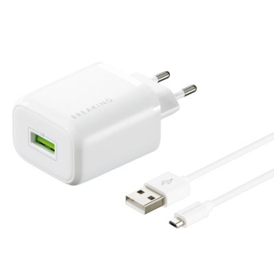 ВИВАТЕЛ СЗУ BREAKING P-18 USB-A 2.4A + КАБЕЛЬ USB-A - MICRO USB БЕЛЫЙ фото в интернет-аптеке Склад Лекарств