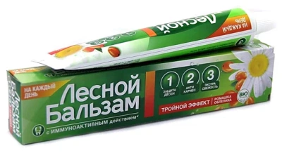 ЛЕСНОЙ БАЛЬЗАМ З/ПАСТА ТРОЙНОЙ ЭФФЕКТ РОМАШКА ОБЛЕПИХА 75МЛ фото в интернет-аптеке Склад Лекарств