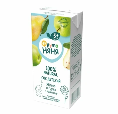 ФРУТОНЯНЯ СОК ЯБЛОКО И ГРУША С МЯКОТЬЮ 5МЕС+200МЛ фото в интернет-аптеке Склад Лекарств