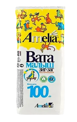 ВАТА МЕД Н/СТ АМЕЛИЯ ХИРУРГИЧЕСКАЯ ЗИГ-ЗАГ МАЛЫШ 100Г/ГИГРОВАТА/ фото в интернет-аптеке Склад Лекарств