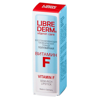 ЛИБРИДЕРМ ВИТАМИН Ф ПОМАДА ГИГИЕНИЧ ВОССТАНАВЛИВАЮЩАЯ П/ЖИРНАЯ 4Г фото в интернет-аптеке Склад Лекарств