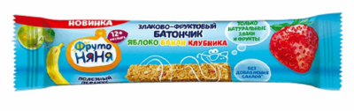 ФРУТОНЯНЯ БАТОНЧИК ЗЛАКОВО-ФРУКТОВЫЙ ЯБЛОКО БАНАН КЛУБНИКА 25Г фото в интернет-аптеке Склад Лекарств