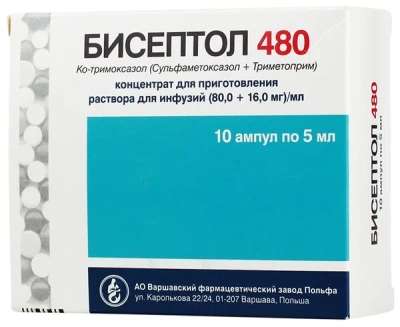 БИСЕПТОЛ 480 КОНЦ Д/ИНФ 80МГ+16МГ/МЛ (8%+1,6%) АМП 5МЛ №10/ПОЛЬФА/ фото в интернет-аптеке Склад Лекарств