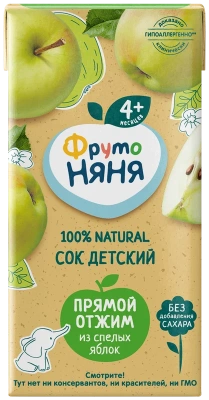 ФРУТОНЯНЯ СОК ЯБЛОЧНЫЙ ПРЯМОЙ ОТЖИМ 4МЕС+ 200МЛ фото в интернет-аптеке Склад Лекарств
