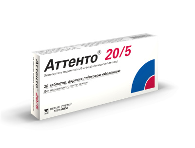АТТЕНТО ТАБ П/О 5МГ+20МГ №28 фото в интернет-аптеке Склад Лекарств