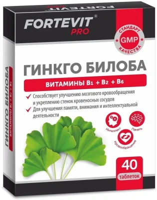 ФОРТЕВИТ ПРО ГИНГКО БИЛОБА+ВИТ B2+B6 ТАБ ПО 200МГ №40 фото в интернет-аптеке Склад Лекарств