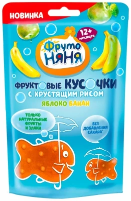 ФРУТОНЯНЯ ФРУКТОВЫЕ КУСОЧКИ ЯБЛОКО БАНАН С ХРУСТЯЩИМ РИСОМ 12МЕС+12Г фото в интернет-аптеке Склад Лекарств