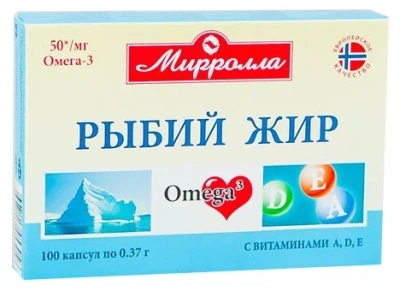 РЫБИЙ ЖИР СЕРДЦЕ КОНТИНЕНТА С ВИТ А Д Е №100 /МИРРОЛЛА/ фото в интернет-аптеке Склад Лекарств