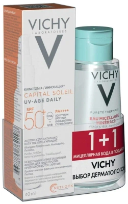 ВИШИ НАБОР: KС ФЛЮИД UV-AGE DAILY Д/ЛИЦА ПРОТИВ ПРИЗНАКОВ ФОТОСТАРЕНИЯ SPF50+ 40МЛ+ ПТ МИЦ.ВОДА С МИНЕ фото в интернет-аптеке Склад Лекарств