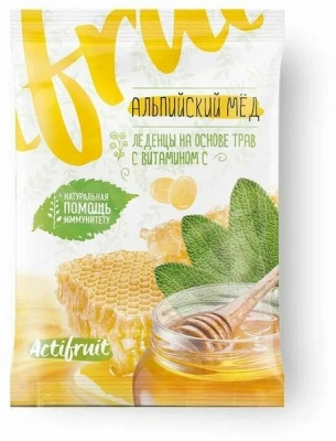 АКТИФРУТ КАРАМЕЛЬ ЛЕДЕНЦОВАЯ С ВИТ СВКУС АЛЬПИЙСКОГО МЕДА 60Г фото в интернет-аптеке Склад Лекарств