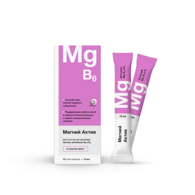 МАГНИЙ АКТИВ СТИК-ПАКЕТ СО ВКУСОМ МАНГО 10МЛ №10 фото в интернет-аптеке Склад Лекарств